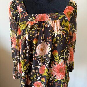 EUC LC Lauren Conrad Black Floral Blouse. Chest 19"